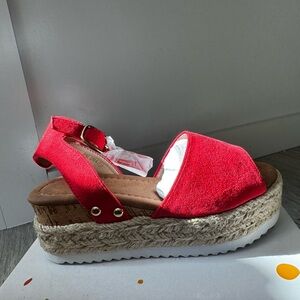 Kids Red Espadrille Platform Sandal with Slingback Strap
